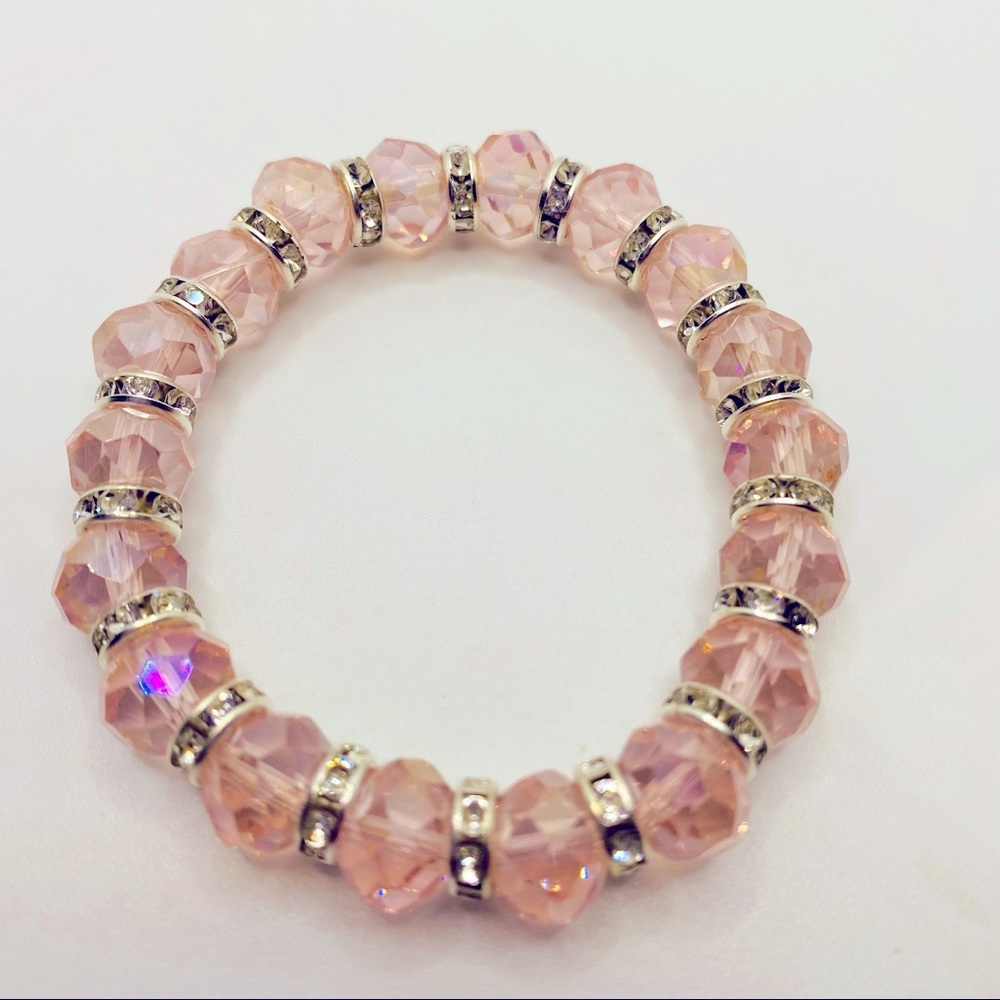 Bracelet Pink Iridescent Glass Beads! VERY SPARKLY